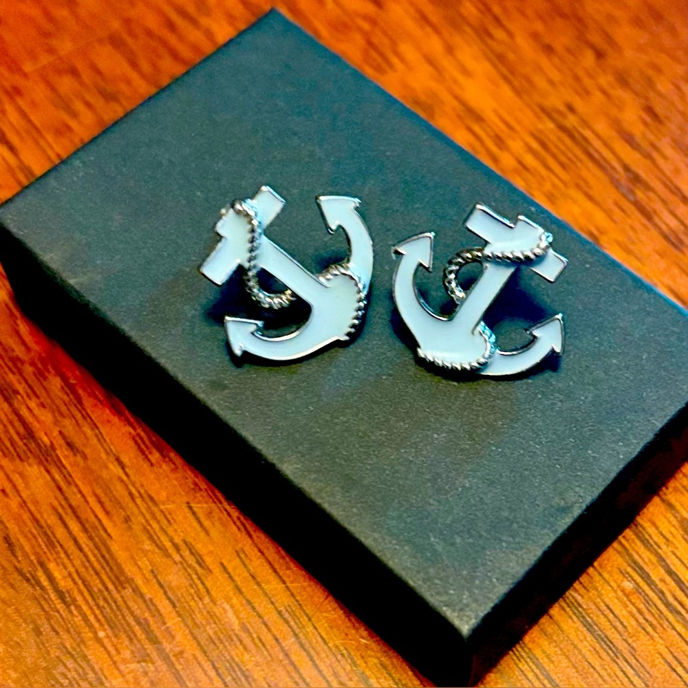 Anchor Earrings - Blue and Silver